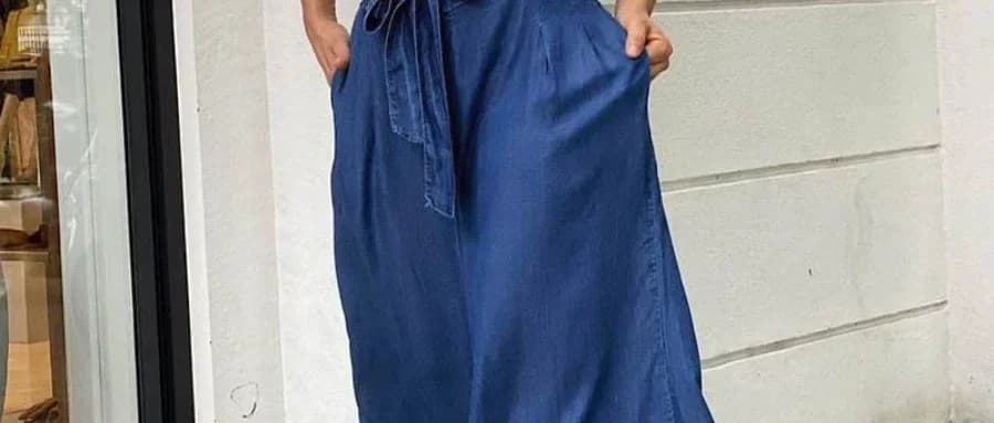 Women Denim Long Loose Wide Leg Pants High Waist Full Length Solid Color Trousers Jeans - image 6