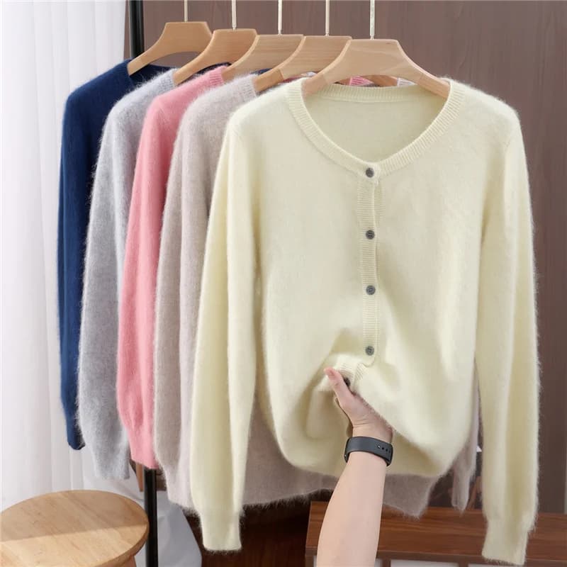 Autumn And Winter Women's Round Neck Mink Cashmere Knitted Cardigan Solid Color Button Wool Knitted Coat Temperament Sweater - image 6