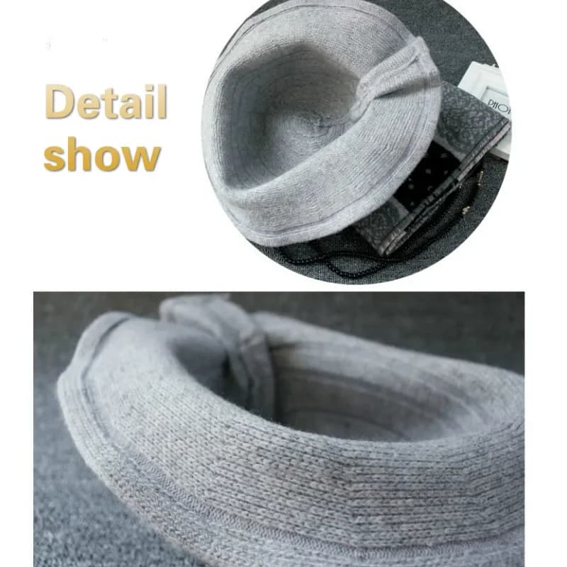 New Vintage Wool Bucket Hats Ladies Bowler Hat Fashion Bows Basin Hat Fisherman Hat Woman Winter Black Coffee Dark Camel Hat - image 6