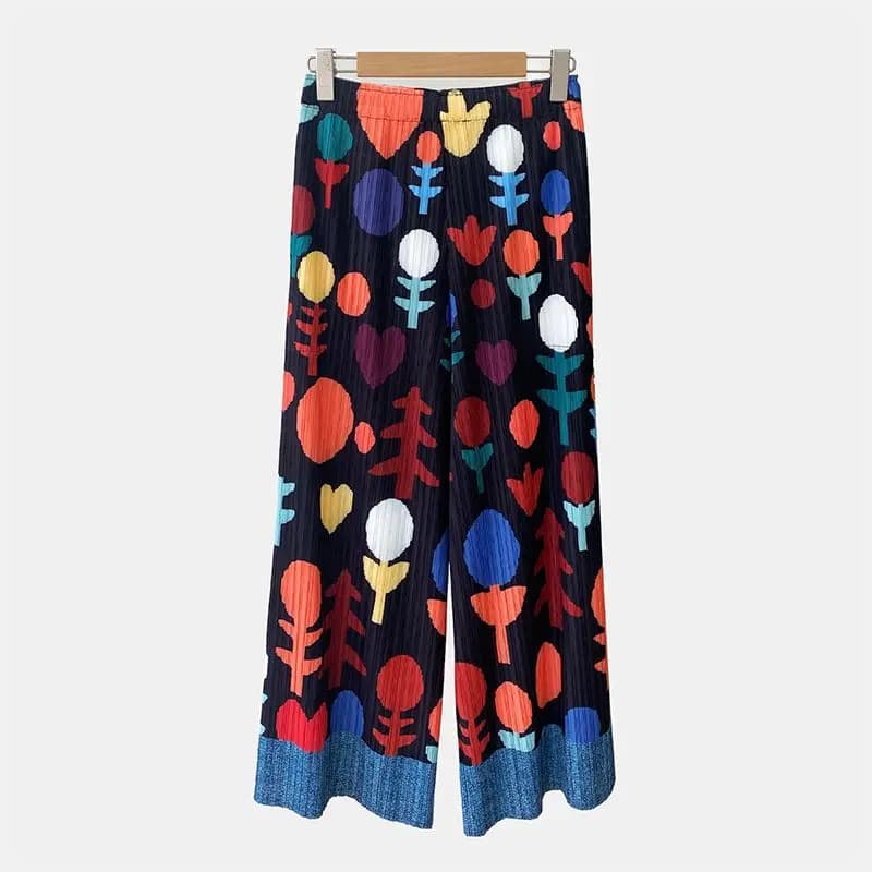 Folded niche  retro printing thin straight casual pants children's high-end summer drape eight-point nine-point pants - image 3