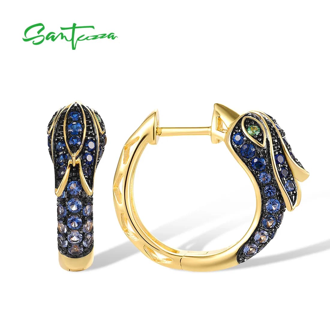 SANTUZZA Authentic 925 Sterling Silver Earrings For Women Sparkling Blue Green Stone Phoenix Elegant Wedding Gift Fine Jewelry - image 3