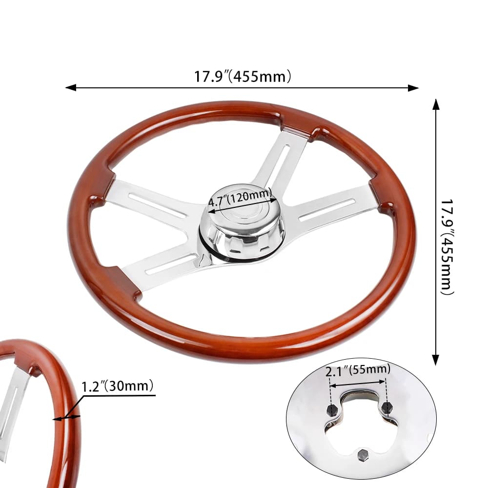RASTP-455mm 18 Inch Classic Truck Steering Wheel Wooden 3 Electroplated Steel Big Car Classic Wood Grain Finish RS-STW030 - image 3