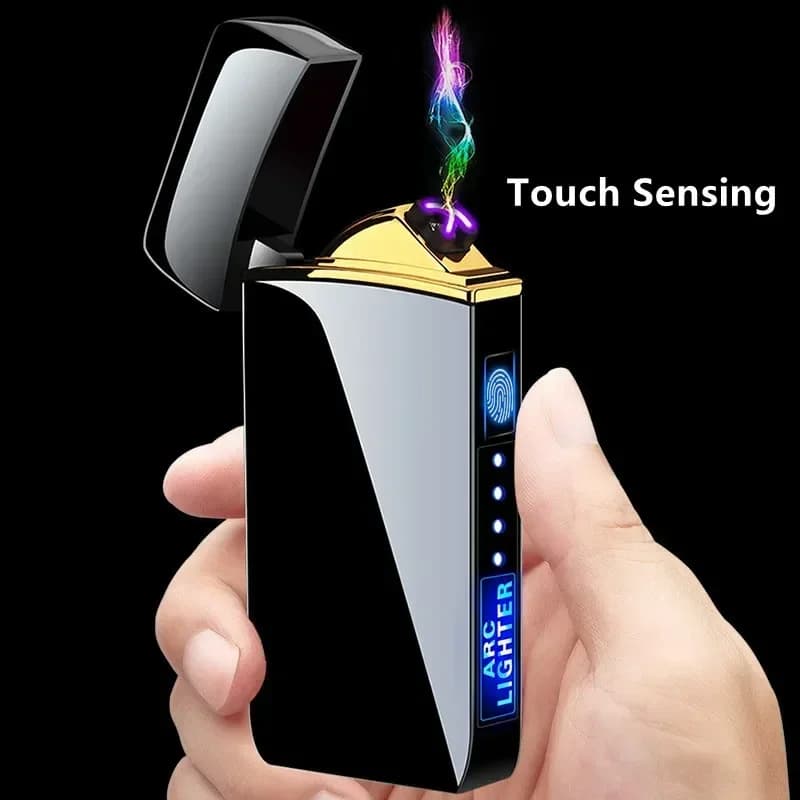 Hot Selling Windproof Electric Metal Lighter Double Arc Flameless Plasma Lighter USB Rechargeable LED Power Display Touch Sensor - image 5