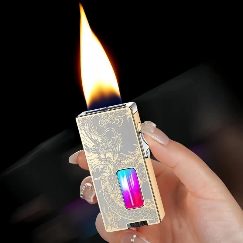 New Windproof Open Flame Gas Metal Lighter LED Visible Window Sensing Vibration Ignition Electric Lighter Smoking Men's Gift