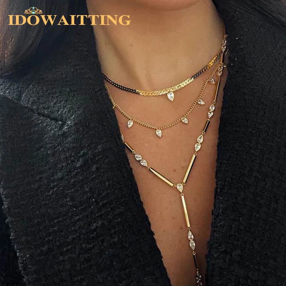 Wholesale Gold Color Plain Geometric Various Shaped Bezel CZ Plain Bar Charm Sexy Y Shaped Fashion Women Necklace Jewelry