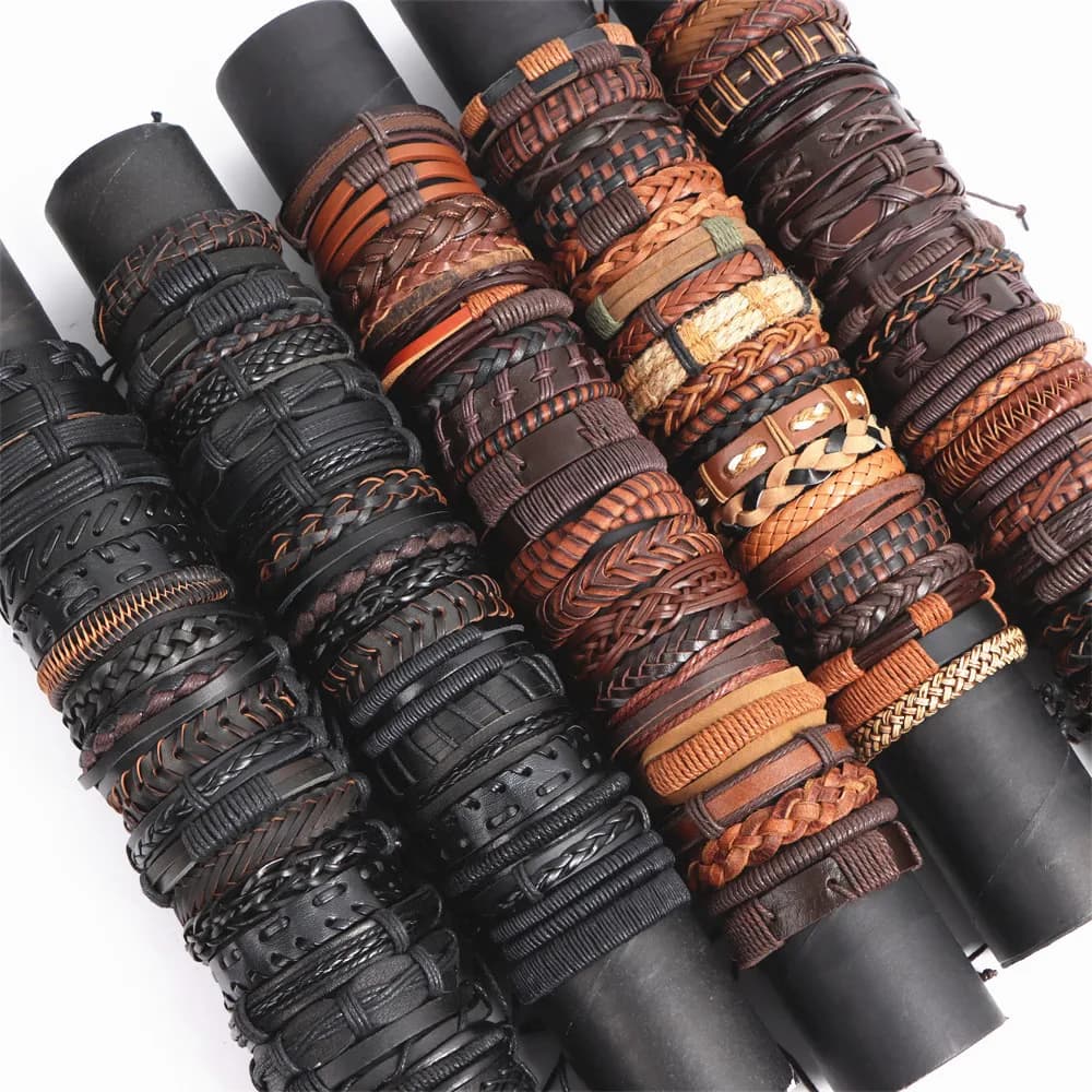 Wholesale Bulk 50Pcs/Lot Handmade Cuff Wrist Leather Bracelets For Men Women Jewelry Gifts Mix Styles Size Adjustment - image 6