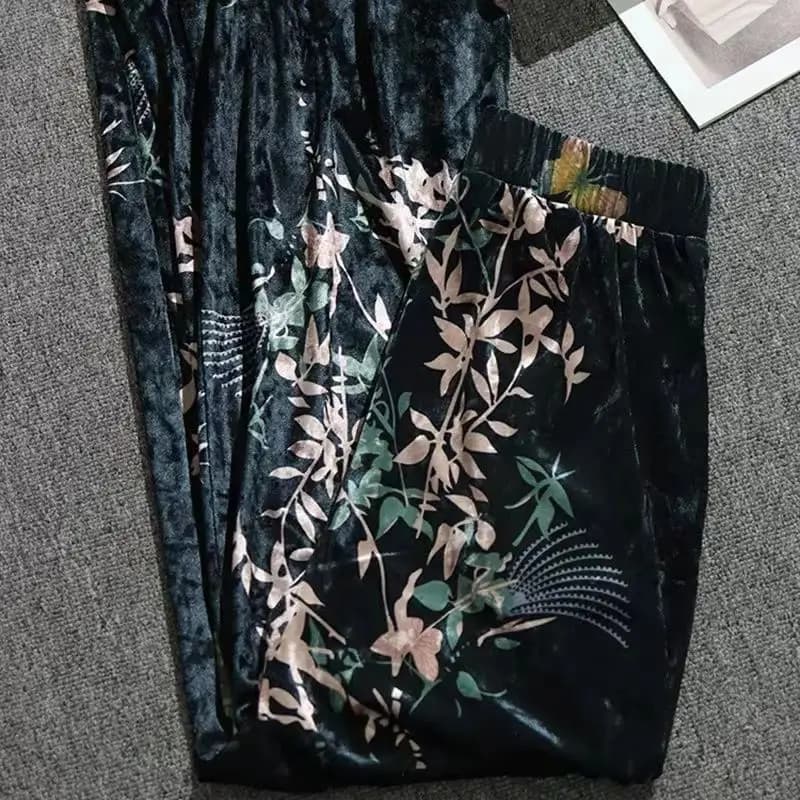 Canary Gloss Printed Wide Leg Pants Women's High Waist 2024 Spring Skin-friendly Trousers New Loose Sag Slimming Straight Pants - image 5