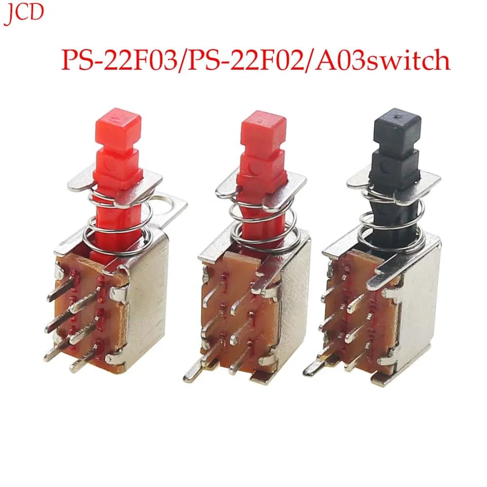 1PC PS-22F03 PS-22F02 Right Angle PCB Latching Push Button Switch with Cap DPDT Double Pole Self/No-Locking Key Power  6Pin A03