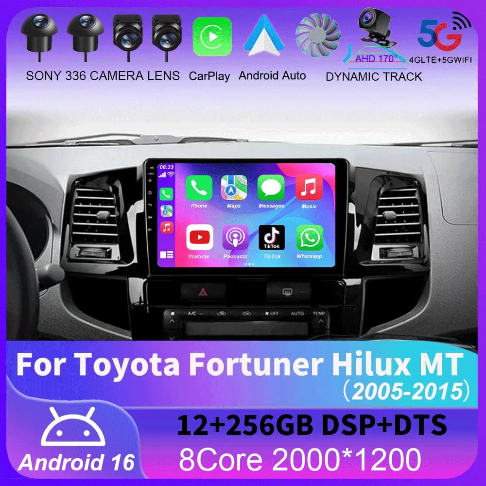 Android 16 For Toyota Fortuner Hilux MT 2005 2006 2007-2014 2015 Car Radio Multimedia Video Player GPS Navigation DSP Carplay 2K