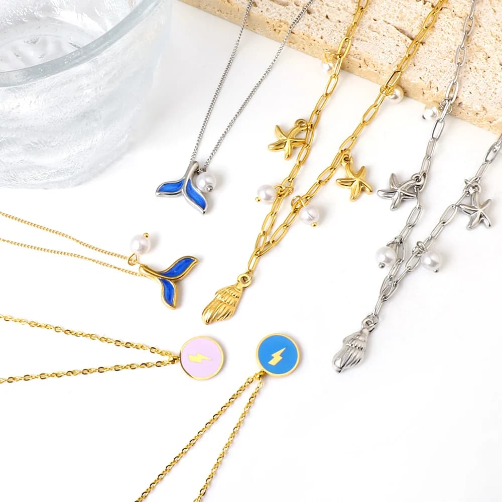 ASONSTEEL Stainless Steel Blue Fishtail Shell Imitation Pearl Starfish Accessories Pendant Necklace Beach Girl Aesthetic Jewelry - image 4