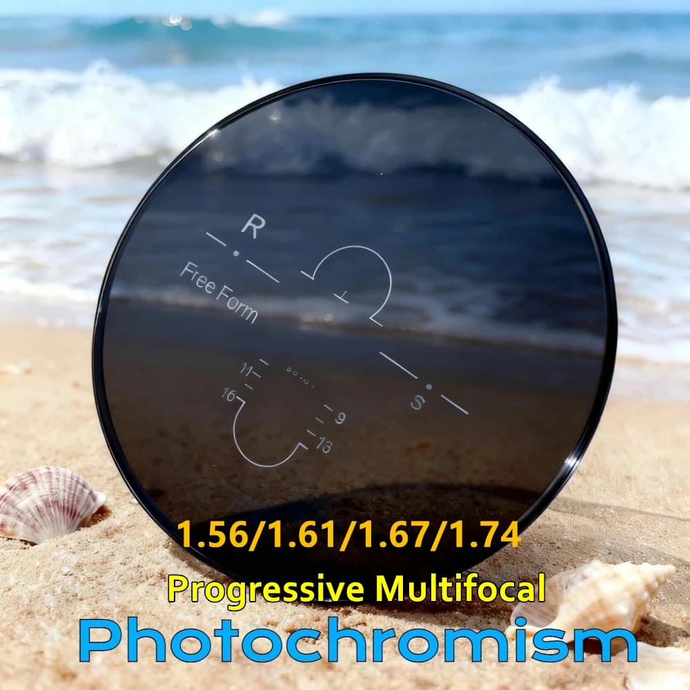 1.56/1.61/1.67/1.74 Glasses Photochromic Free-form Wide Field Progressive Multifocal Lenses Anti-scratch Anti-reflective Anti-UV