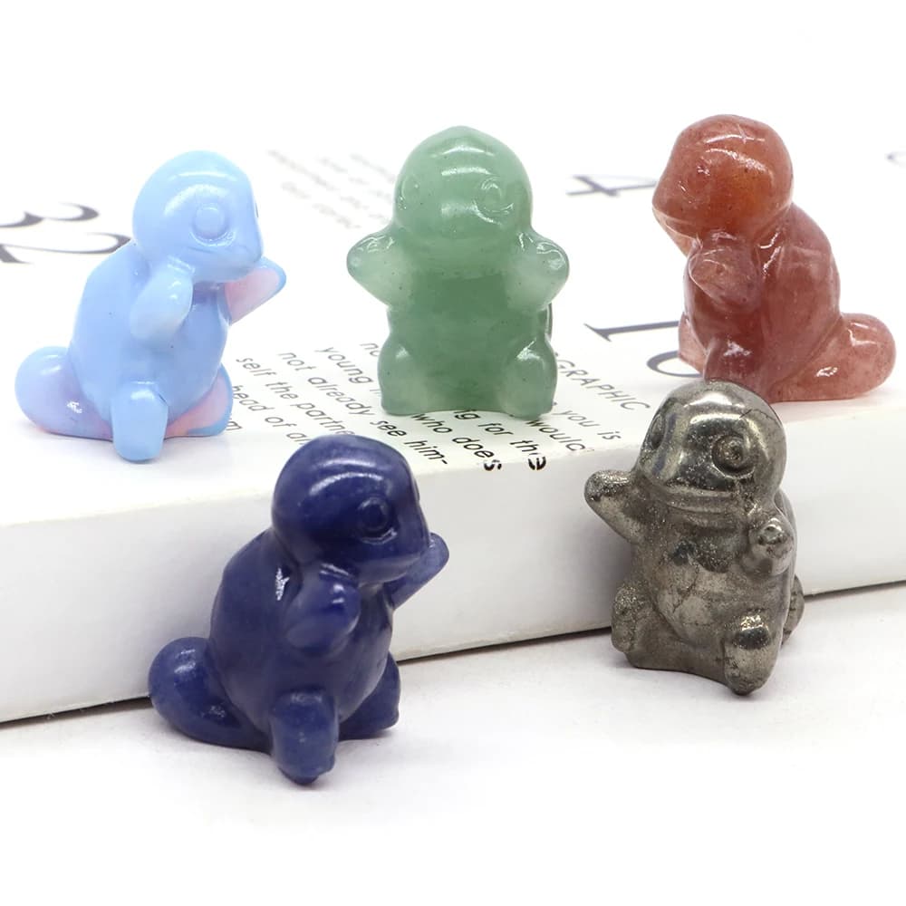 1.2" Cute Cartoon Turtle Figures Natural Stones Carved Anime Statue Healing Crystals Animals Room Ornaments Kids Christmas Gifts