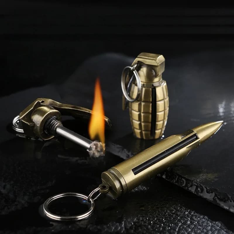 Mini portable creative bullet shaped hot selling metal matchstick with 10000 lighter multifunctional keychain combustion lighter - image 3