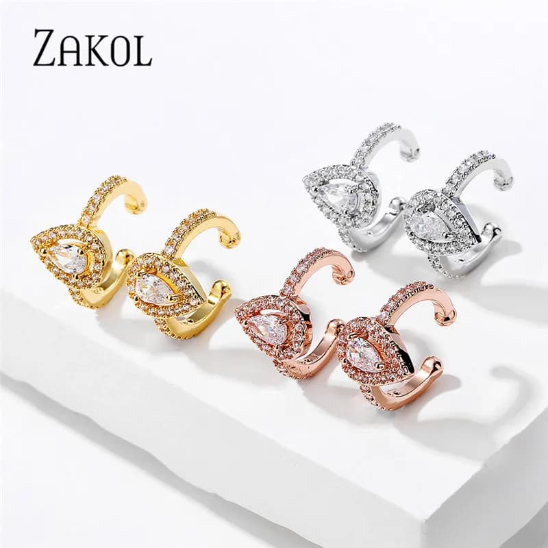 ZAKOL 1 Pieces White Color Water Drop Cubic Zirconia Ear Bone Clip Earrings for Women Fashion Temperament Accesories - image 5