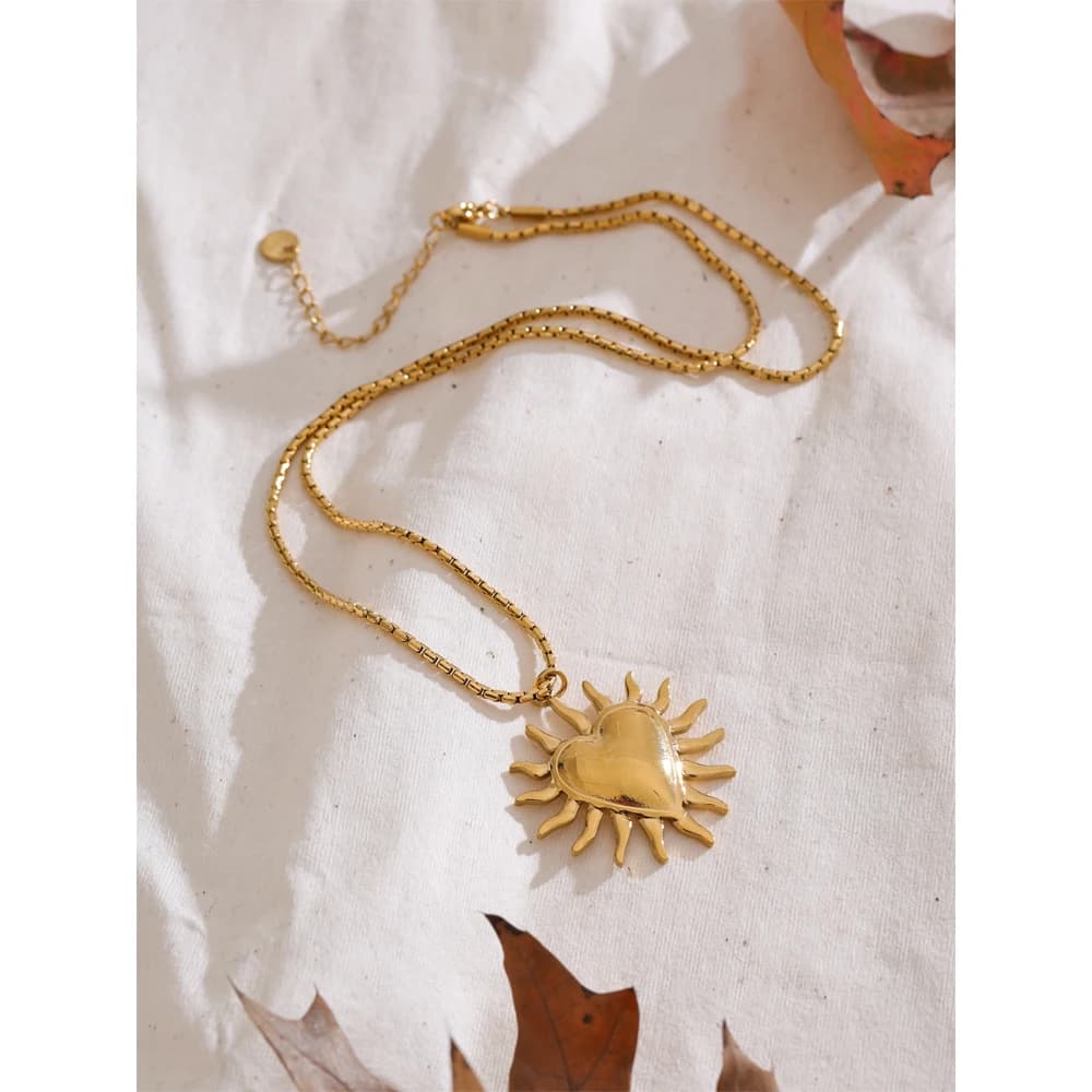 Yhpup 2 Style Sun Heart Pendant Necklace Stainless Steel 18K Gold Color PVD Plated Tarnish Resistant Jewelry Accessory for Women - image 5