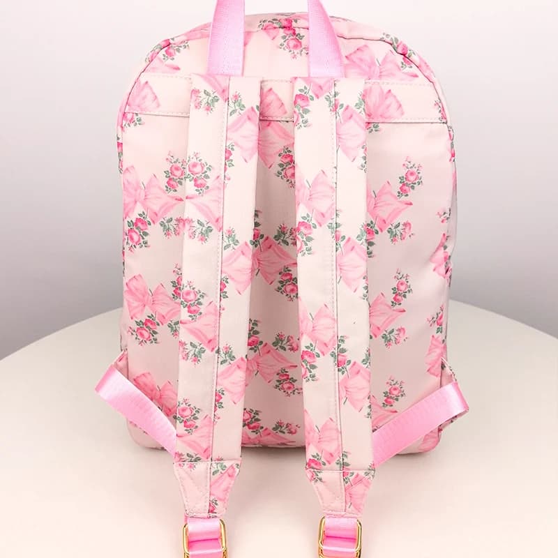 2PCS/SET Trendy Flower Bow Printing School Bag Lunch Bag Large Capacity Nylon Backpack Cute Students Insulation Ice Bento Box - image 5