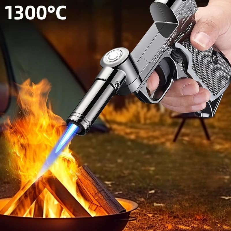 Windproof Foldable Rotary Lighter Outdoor Metal Jet High Power Blue Flame Butane Gas Kitchen Portable Lighter - image 3