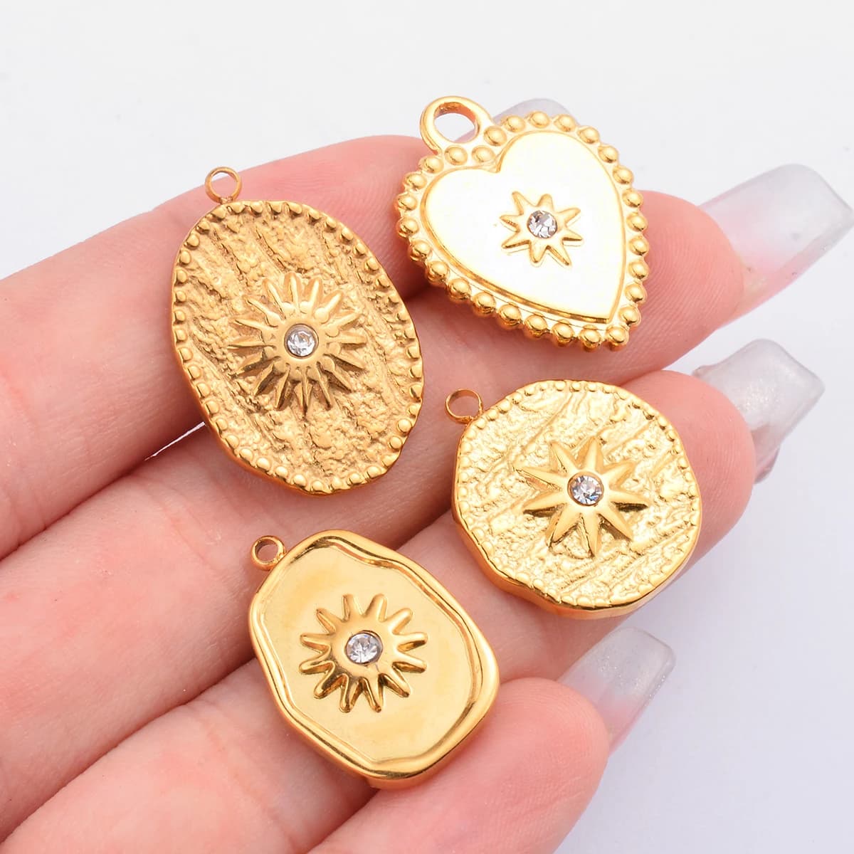 5Pcs Stainless Steel Bohemia Sun Pendants for Earrings Gold Heart Round Oval Charms DIY Necklace Earrings Jewelry Findings - image 5
