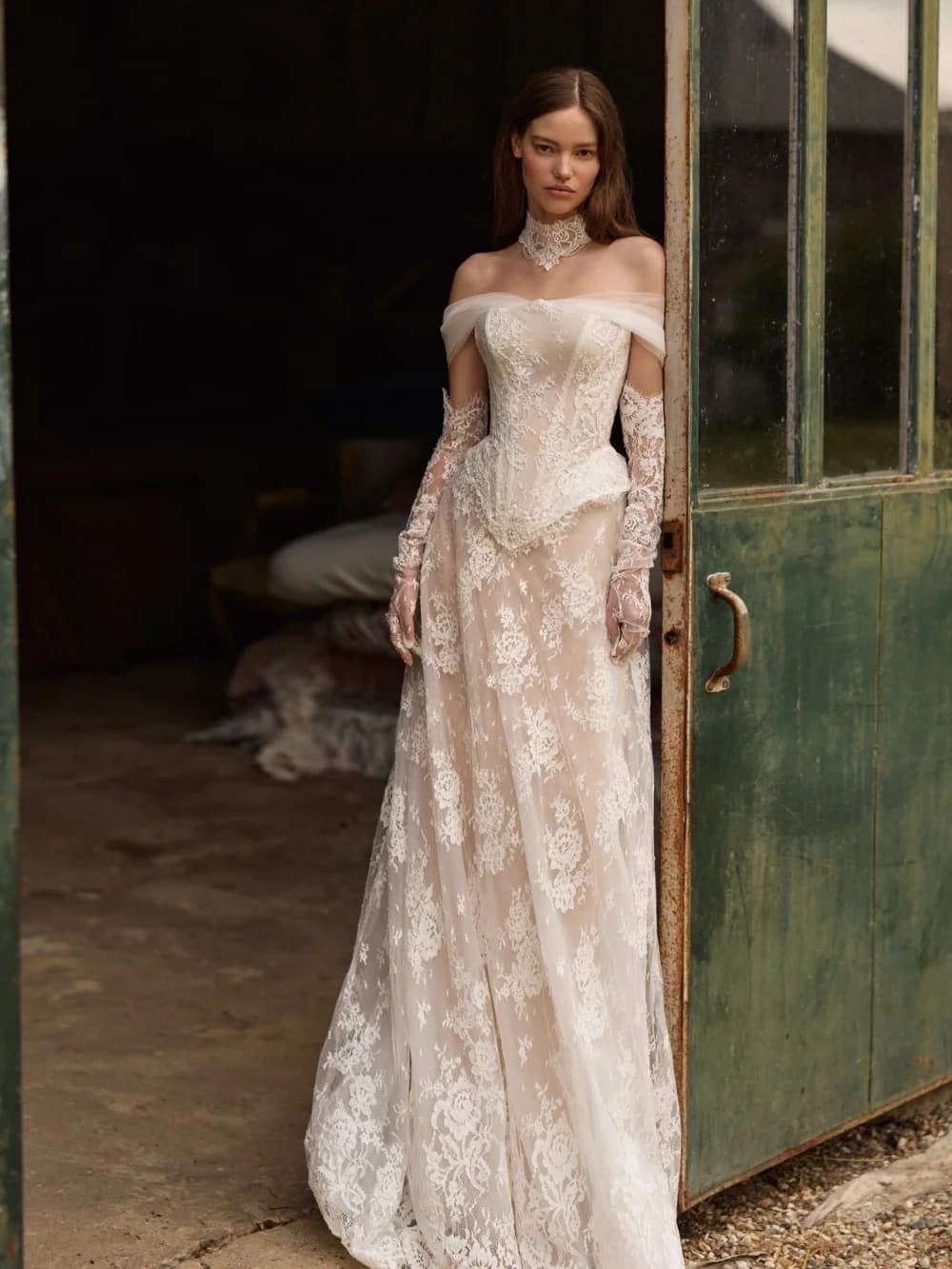 With Corset Lace Long Wedding Dress Without Gloves Dreamy Off Shoulder A-line Bridal Gown Customized Vintage Dresses For Bride - image 4