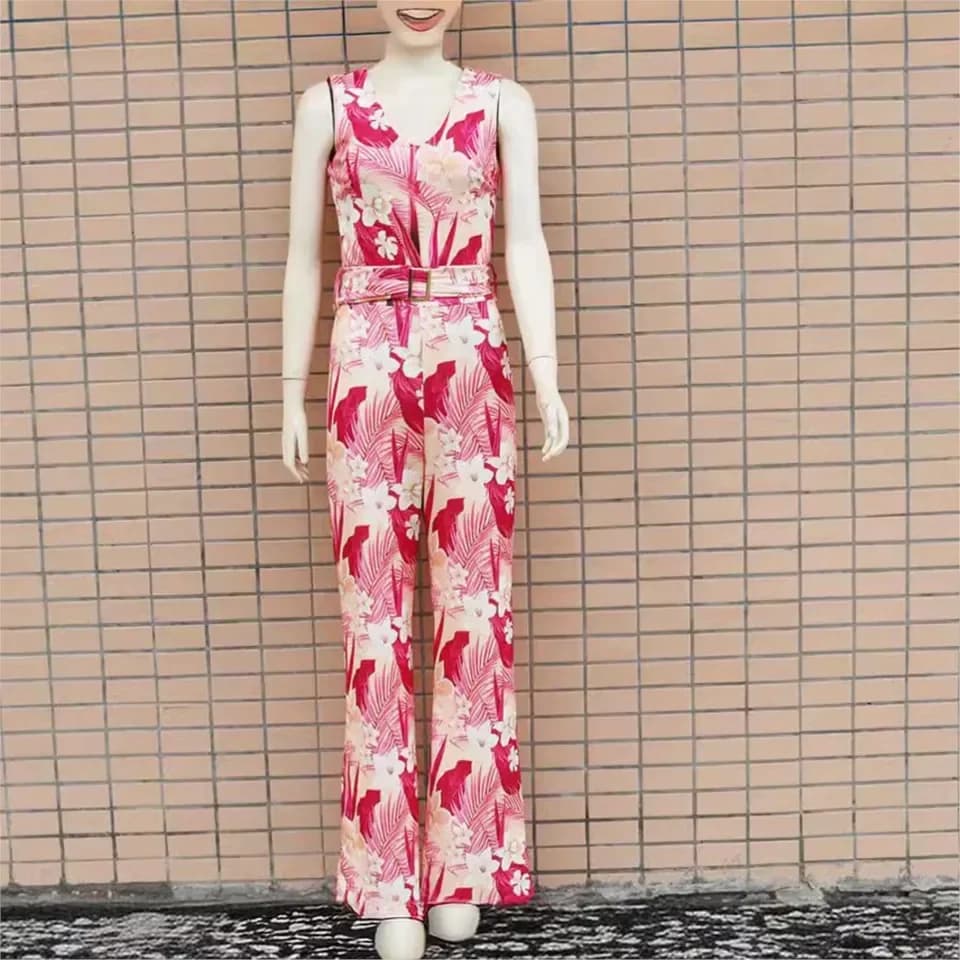 Fashion Printed Sleeveless Women One-piece Pants Spring Summer New Slim-fit Waist Lace Up Elegant Female Office One Piece Pants - image 6