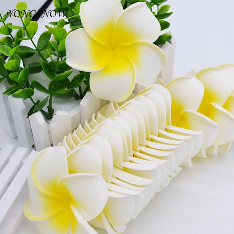 10pcs 5cm Plumeria Hawaiian Foam Frangipani Artificial Fake Flowers Headress Flower Baby Shower Wedding Party Decoration - image 4
