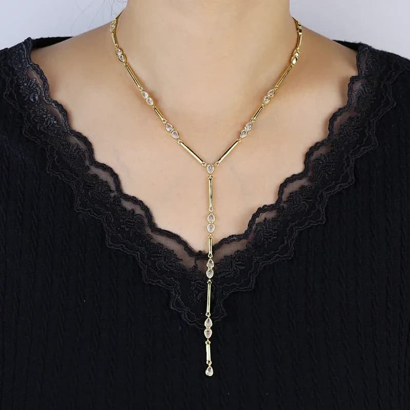 Wholesale Gold Color Plain Geometric Various Shaped Bezel CZ Plain Bar Charm Sexy Y Shaped Fashion Women Necklace Jewelry - image 5