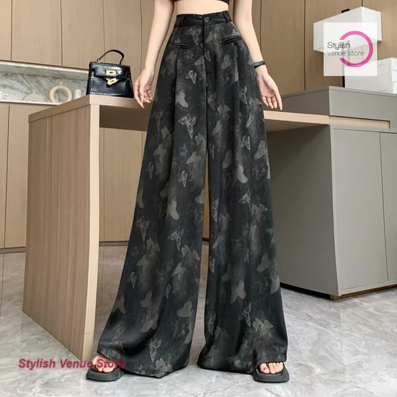 Korean butterfly satin drape relaxed fashion temperament wide-leg pants women's spring and summer high waist slim casual pants. - image 3