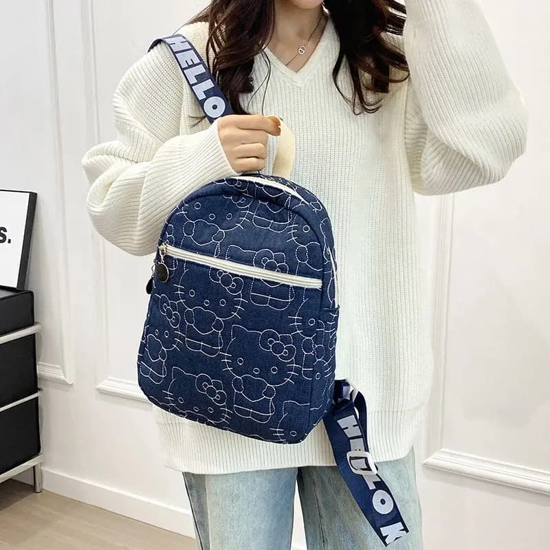 2025 Hello Kitty Backpacks Denim Embroidery Casual Shoulder Versatile Multi-Use Backpack Fashion Bags For Girls Women Mochilas - image 4