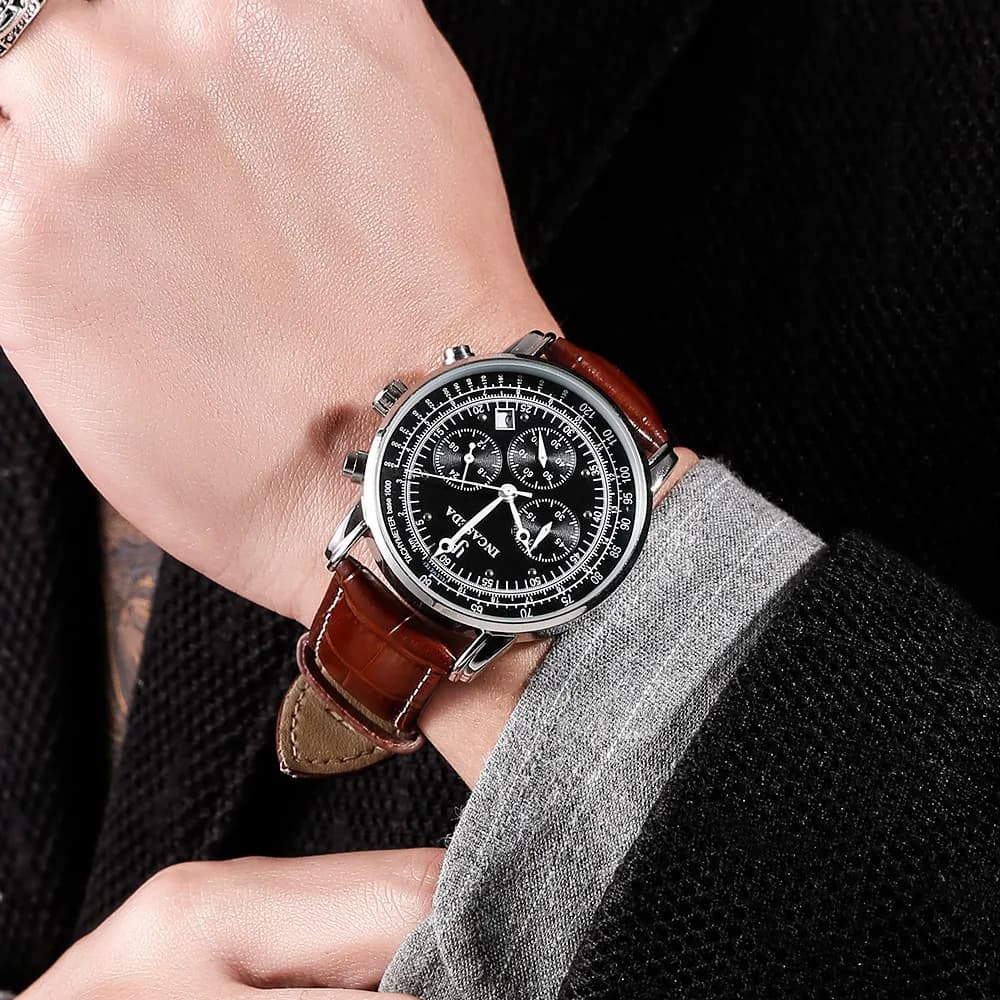 2025 New INCASEDA Luxury Multi functional Fashion Men's Six Needle Multi functional Timing Watch Calendar High end Quartz Watch - image 6