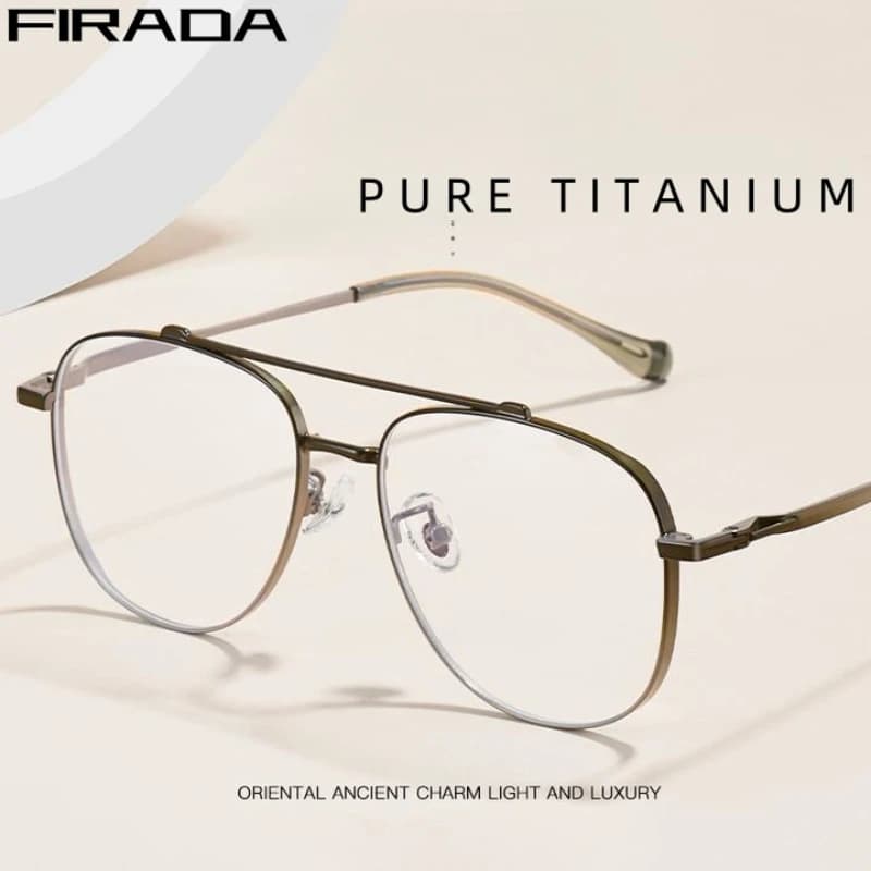 FIRADA Fashion Aviator Glasses Retro Double Beam Pure Titanium Eyeglasses Luxury Prescription Eyewear Frame Men Women 98321JD