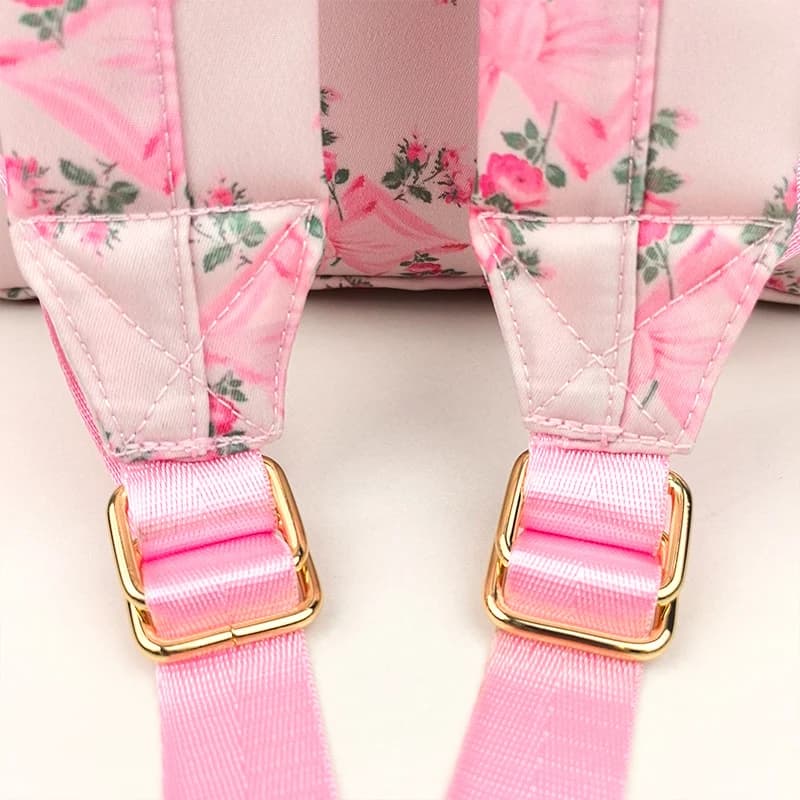 2PCS/SET Trendy Flower Bow Printing School Bag Lunch Bag Large Capacity Nylon Backpack Cute Students Insulation Ice Bento Box - image 6