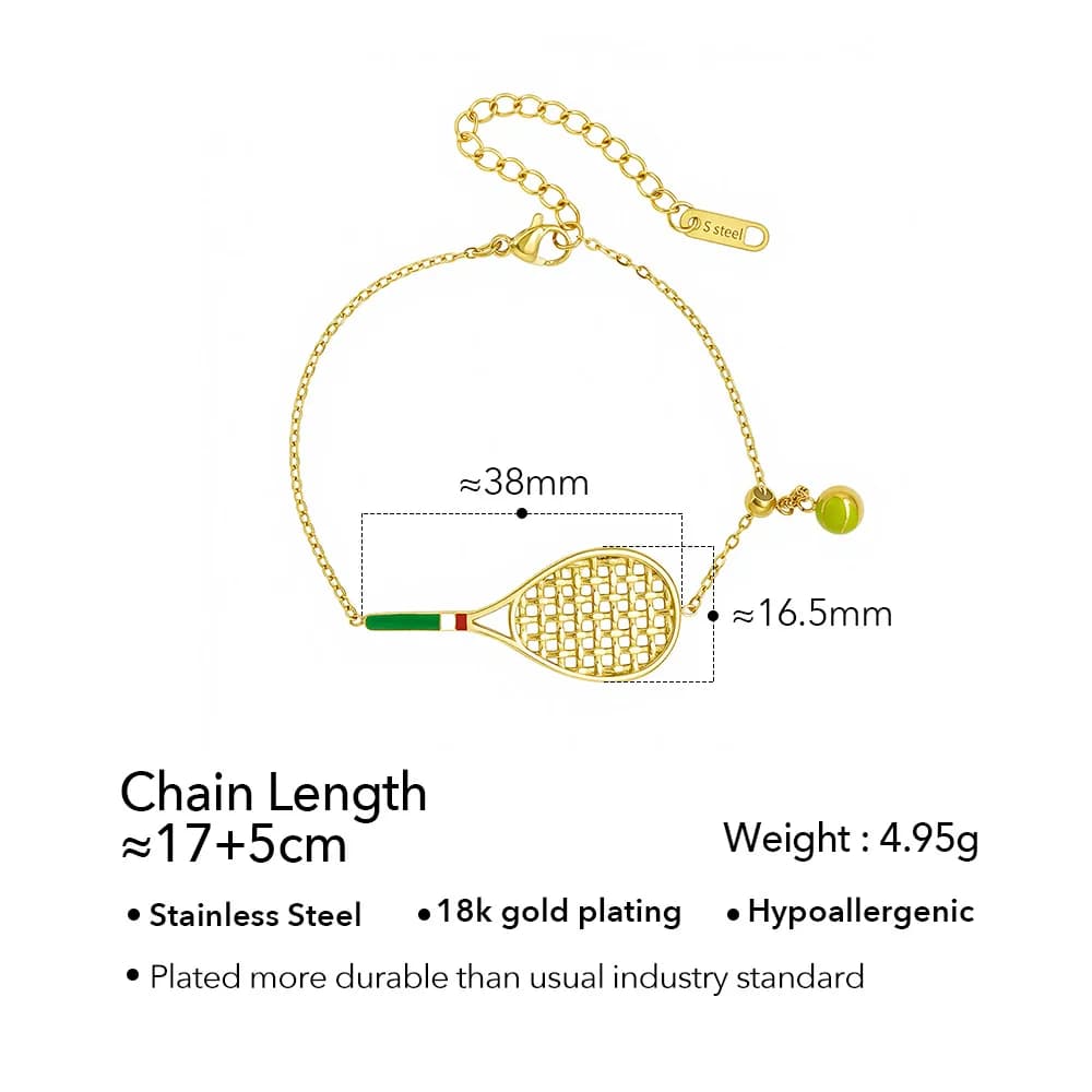 Original European and American design 18K gold-plated tennis racket with resin-filled handle, bracelet, and necklace,  for women - image 3