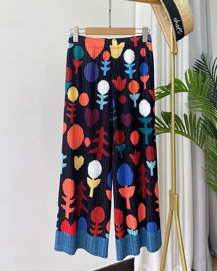 Folded niche  retro printing thin straight casual pants children's high-end summer drape eight-point nine-point pants - image 5