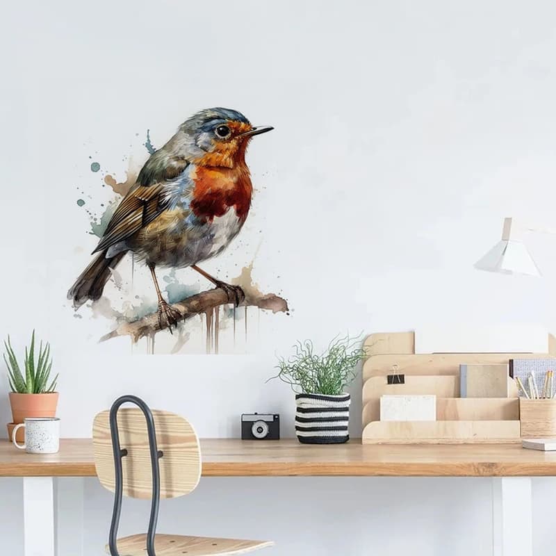 T768#Robin Bird Wall Sticker Kids Room Background Home Decoration Mural Living Room Wallpaper Funny Decal - image 5