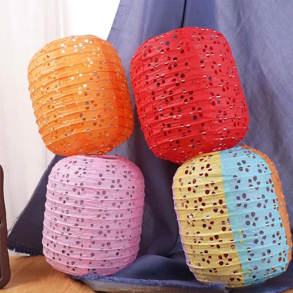 Cylindrical Paper Lantern Chinese Style Portable Colored Hanging Lampion