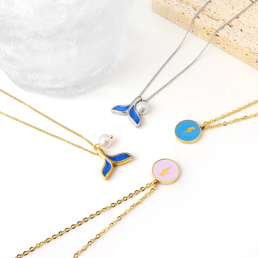ASONSTEEL Stainless Steel Blue Fishtail Shell Imitation Pearl Starfish Accessories Pendant Necklace Beach Girl Aesthetic Jewelry - image 5