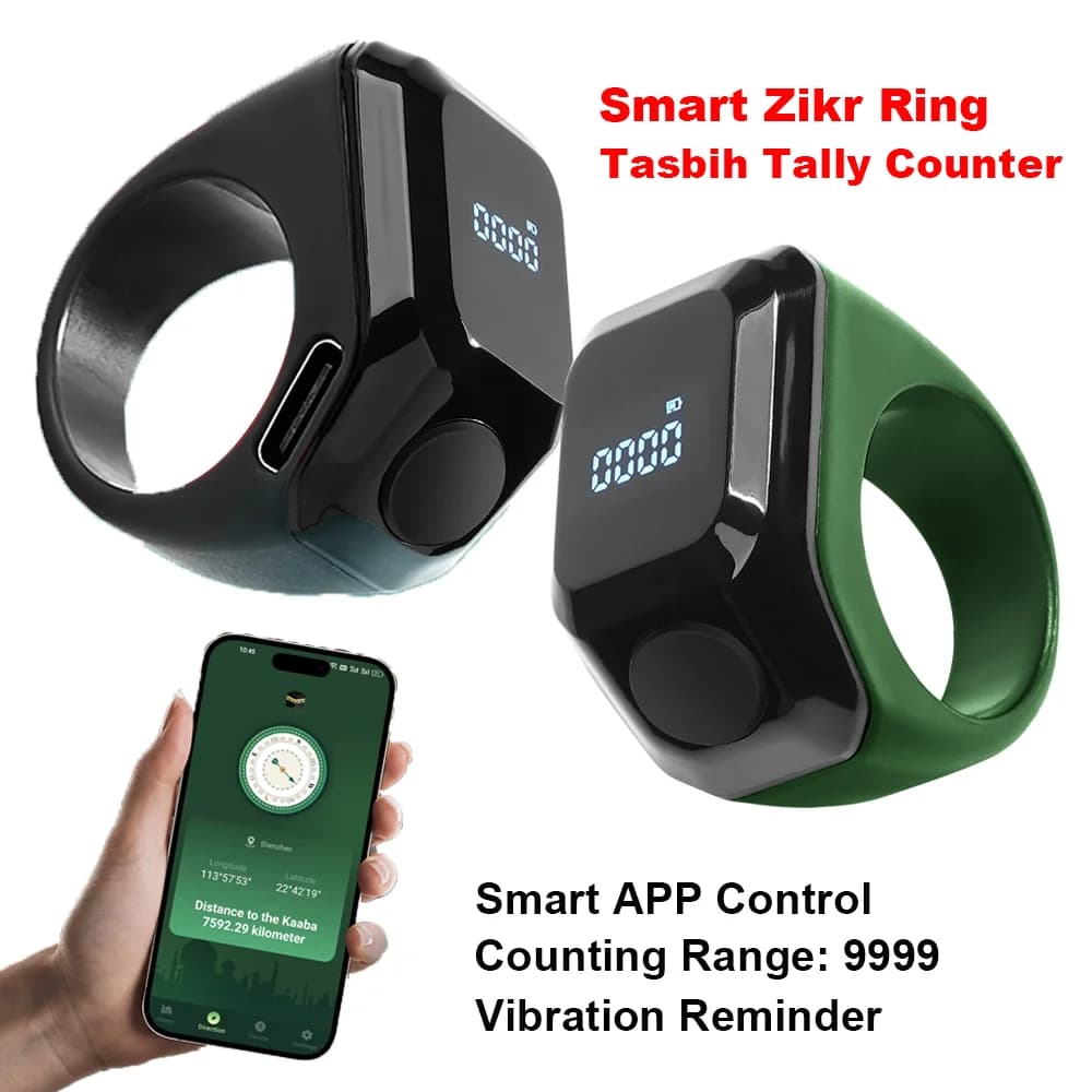 Smart APP Tally Counters Portable Digital Ring Counter Bluetooth Counting Muslims Zikr Ring Prayer Time Vibration Reminder