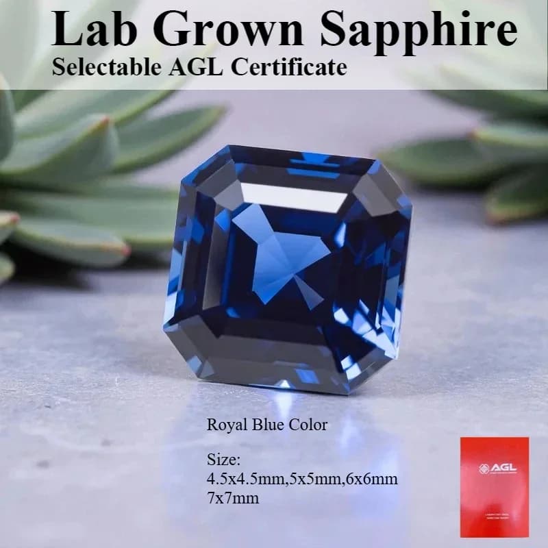 L-Lab Grown Sapphire Royal Blue Color Asscher Cut Loose Gemstone  For DIY Jewelry Making Selectable Certificate