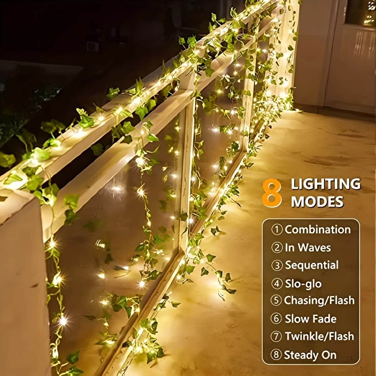 10m 100 LEDs Solar Vine String Light 8 Modes DIY Solar Ivy Fairy Lights String Light Wedding Party Garden Room Wall Decor Light - image 5
