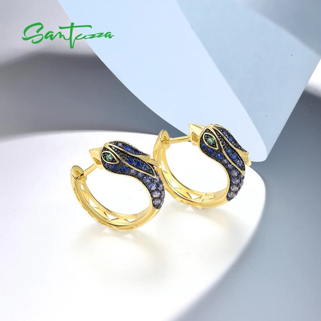 SANTUZZA Authentic 925 Sterling Silver Earrings For Women Sparkling Blue Green Stone Phoenix Elegant Wedding Gift Fine Jewelry - image 5