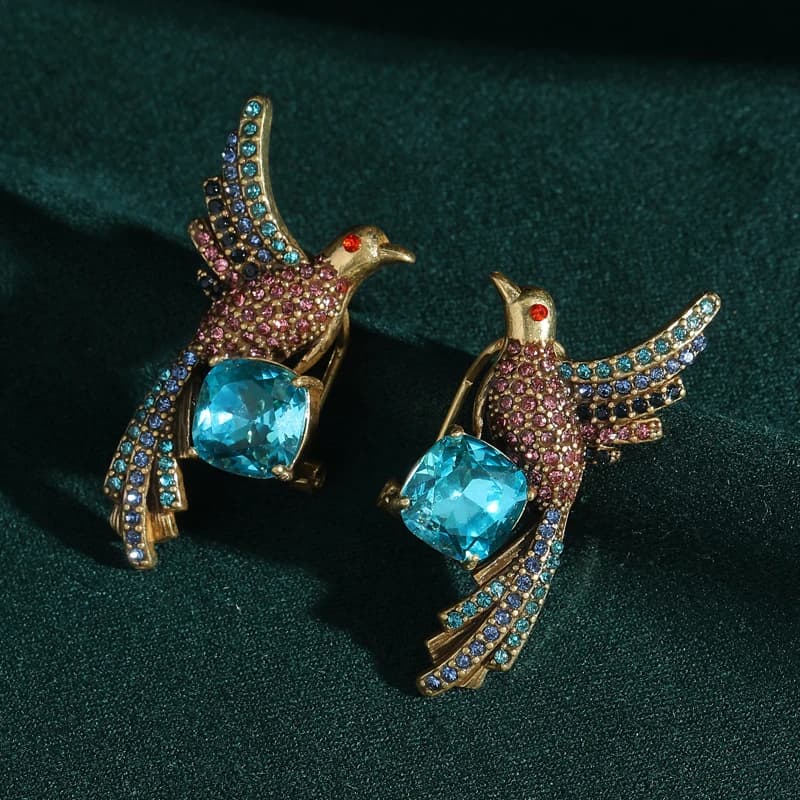 Vintage Blue Crystal Stud Earrings for Woman Rhinestones Phoenix Chinese Style Luxury High Quality Mother Jewelry Birthday Trend - image 3
