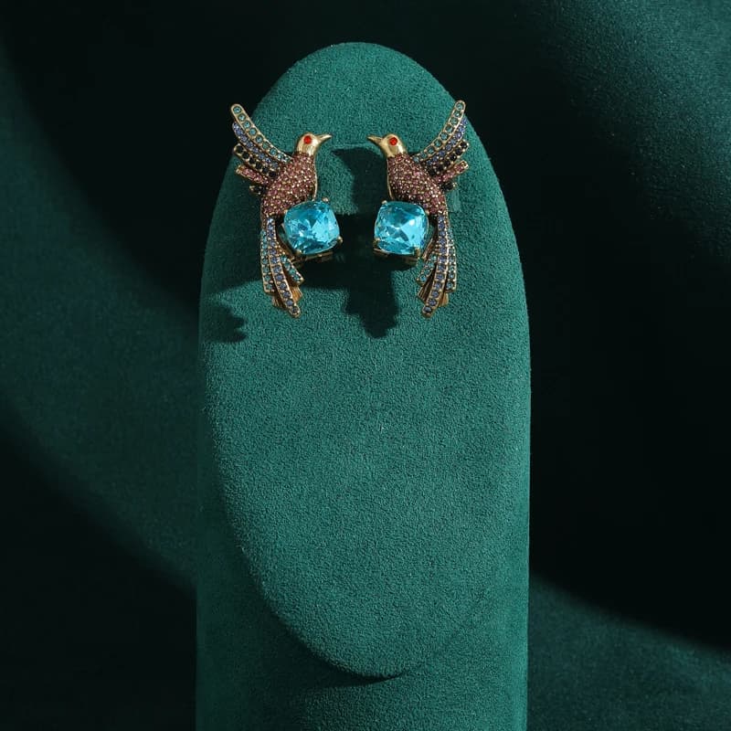 Vintage Blue Crystal Stud Earrings for Woman Rhinestones Phoenix Chinese Style Luxury High Quality Mother Jewelry Birthday Trend - image 5