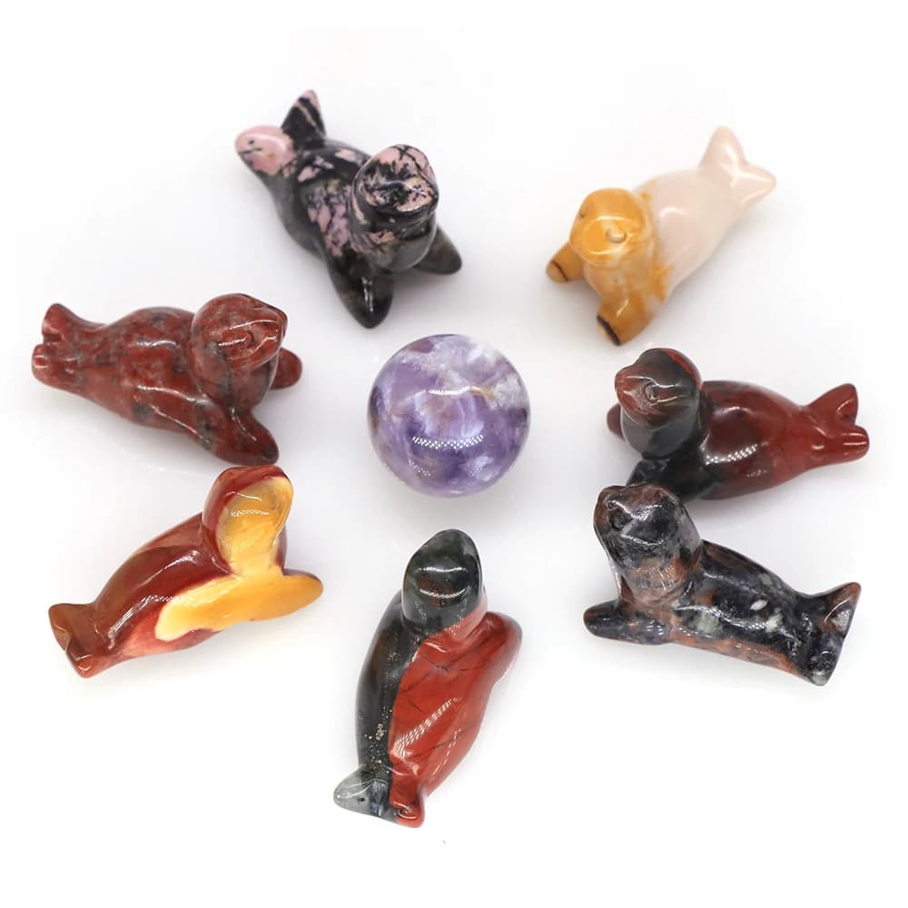 40mm Sea Lion Figures Natural Stones Ocean Animal Statue Healing Crystal Quartz Carved Figurine Room Ornaments Childrens Gift - image 5
