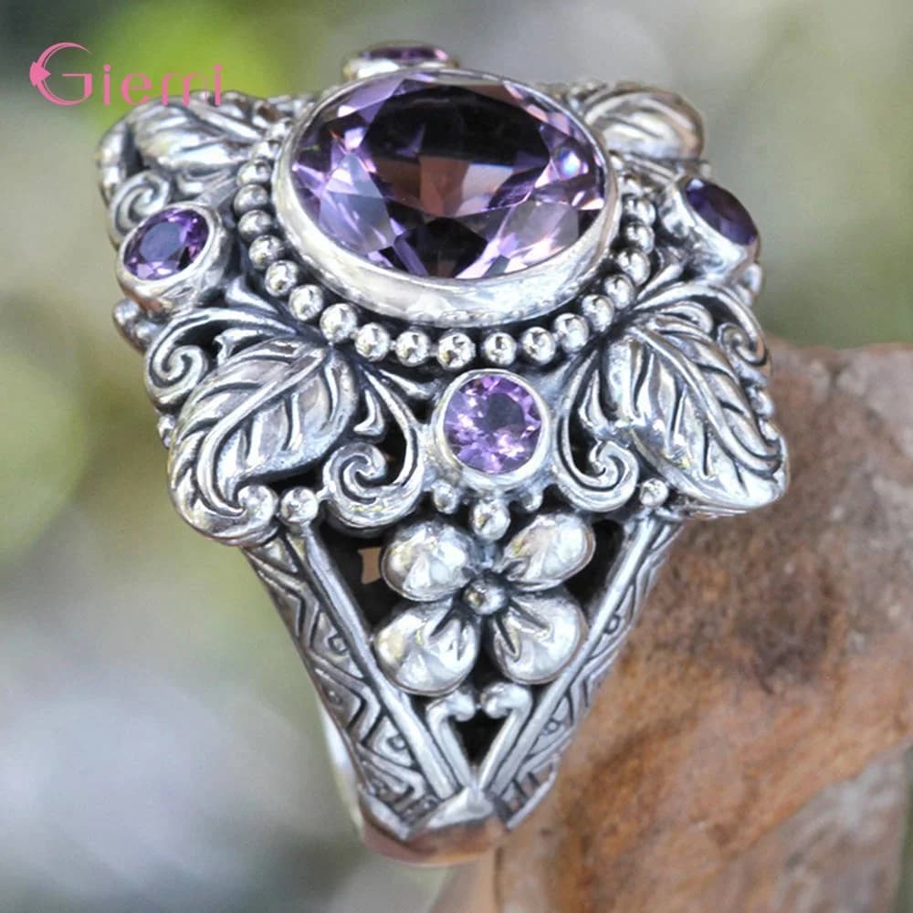 Vintage Flower Shape Genuine 925 Sterling Silver Rings Elegant Crystal Rings For Women Super Nice Jewelry For Party Dance - image 3