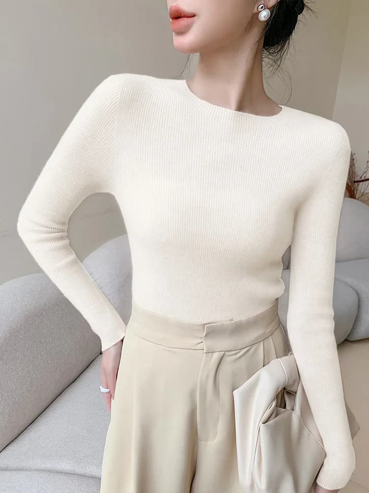 Basics 100% Merino Spinning Wool Women Sweater Autumn Winter Slim Knitted Pullover Soft Jumper Long Sleeve Cashmere Clothes Tops - image 4