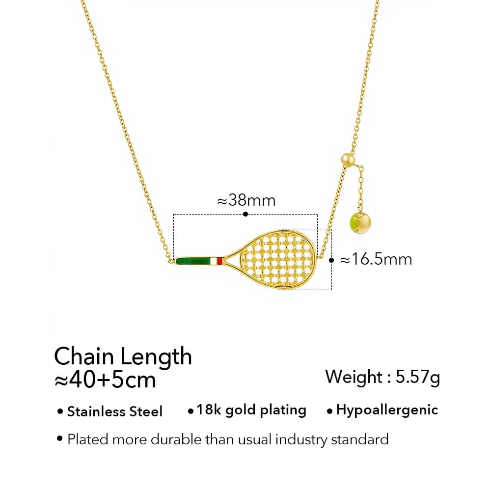 Original European and American design 18K gold-plated tennis racket with resin-filled handle, bracelet, and necklace,  for women - image 5