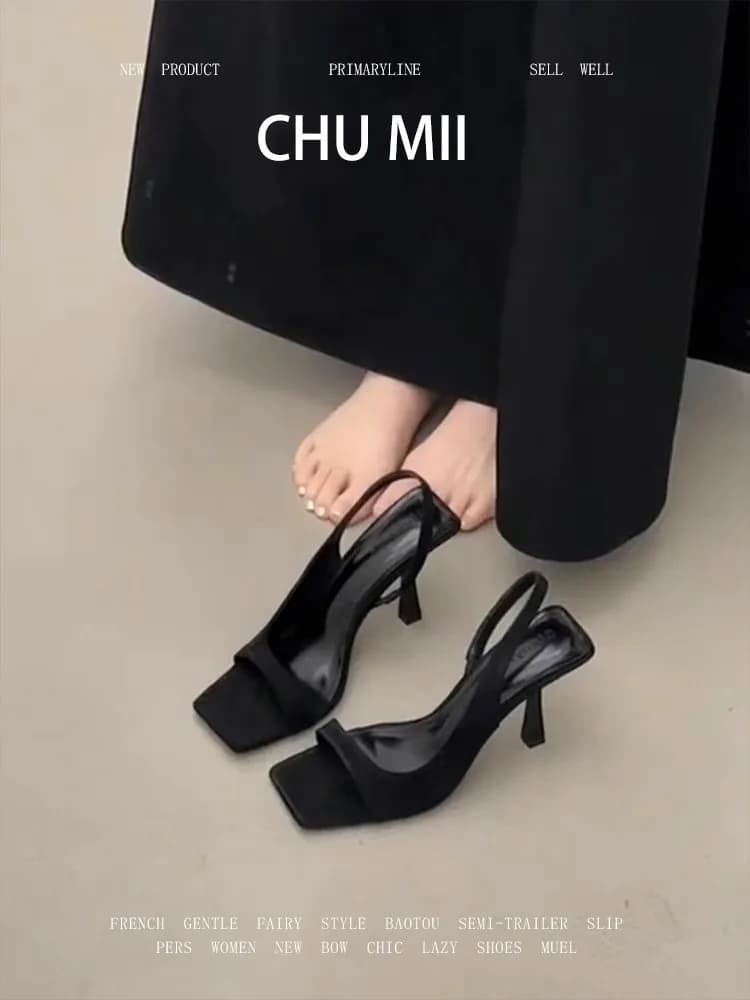 Leather Version Summer Versatile Pointed Toe Thin Heel Sandals Women's Faionable New Model Match Skirts Open Toe Side Emp - image 4