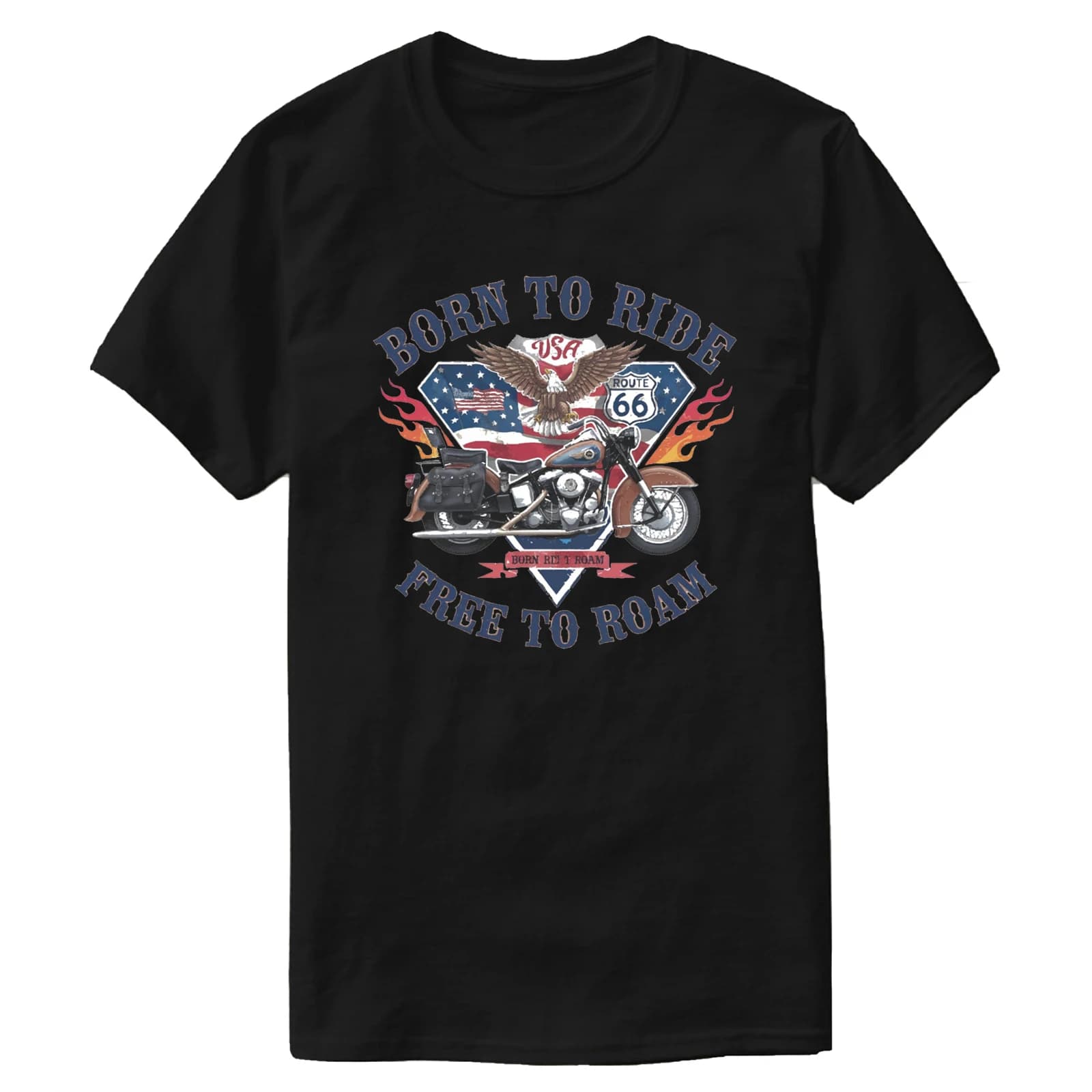Classic Iconic Route 66 Emblem Eagle Motorcycle T-Shirt 100% Cotton O-Neck Short Sleeve Summer Casual Mens T-shirt Streetwear