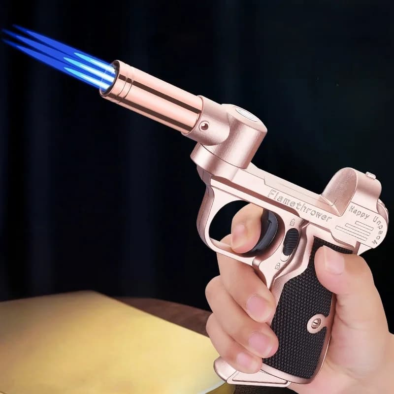 Windproof Foldable Rotary Lighter Outdoor Metal Jet High Power Blue Flame Butane Gas Kitchen Portable Lighter - image 4