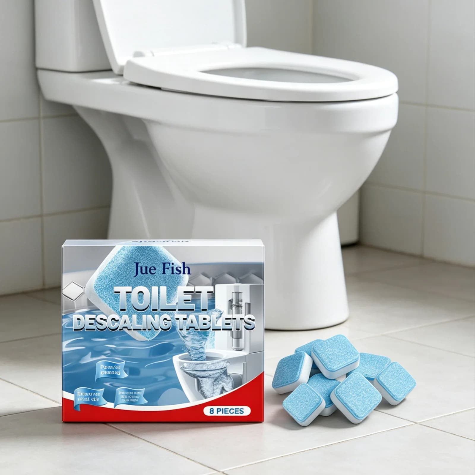 Jue Fish Toilet Descaling Tablets Powerful Cleaning Remove Stubborn Stain Long Lasting Freshness Toilet Cleaner Tablets 8 Pieces